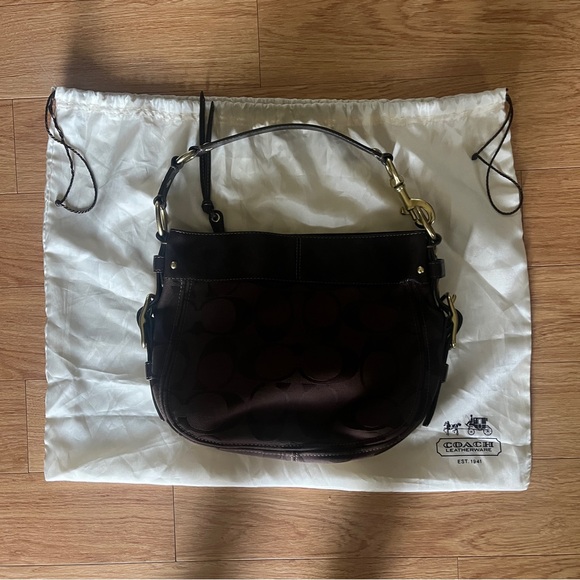 COACH Chocolate Brown Monogram Shoulder Bag - Picture 2 of 13